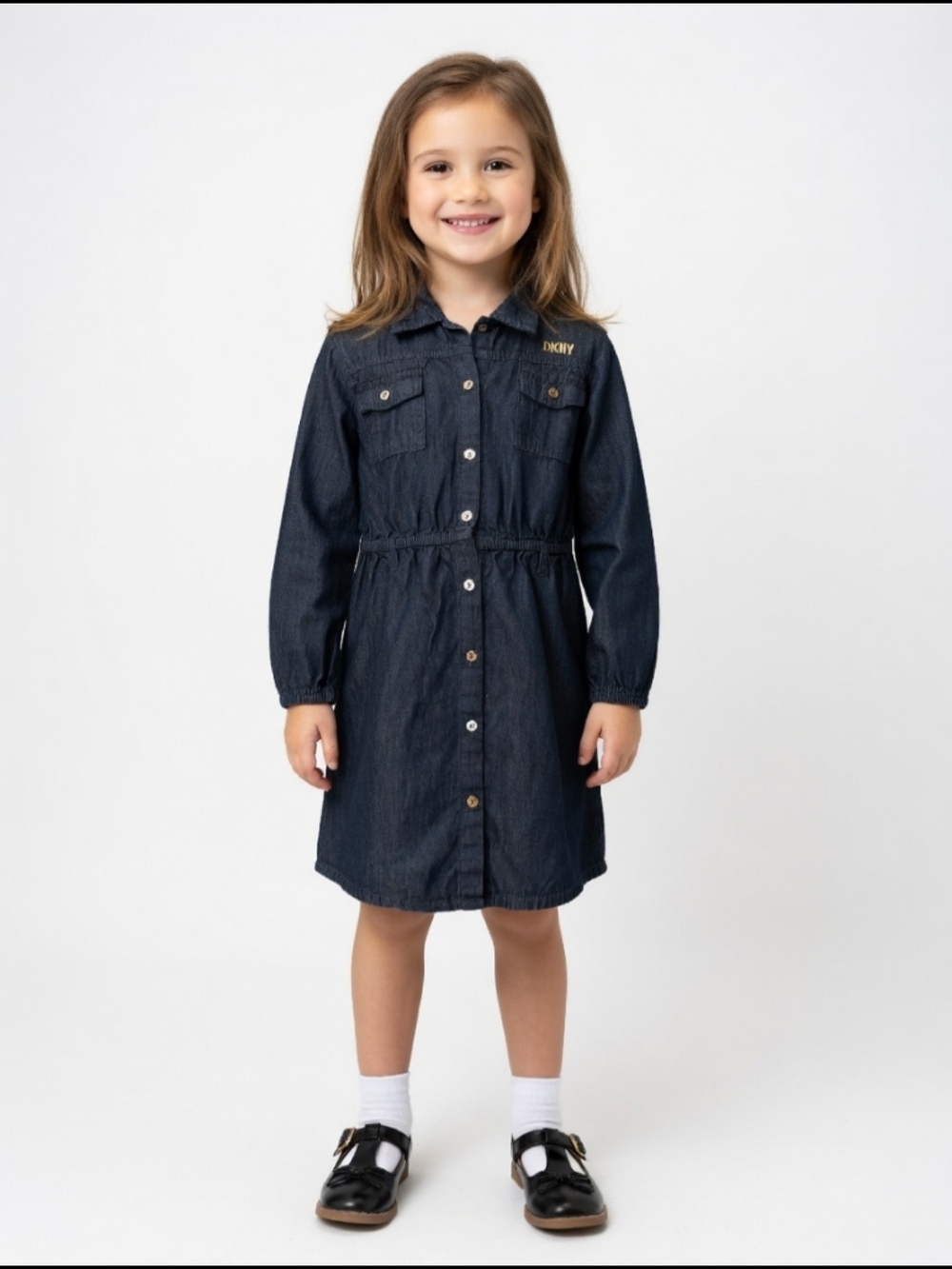 DKNY Girls' Dark Navy Button-Front Shirt Dress